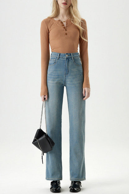 Ribstrikket Top & Jeans - Højtaljede