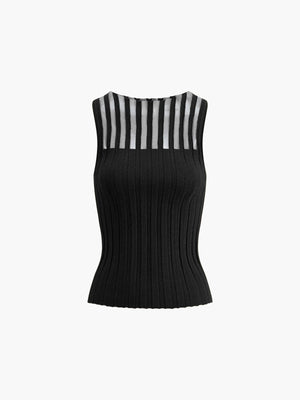 Ribstrikket Top med Gennemsigtige Striber