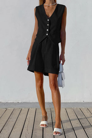 Minimalistisk Vest Sæt - Højtaljede Shorts