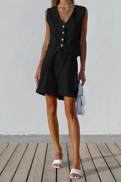Minimalistisk Vest Sæt - Højtaljede Shorts