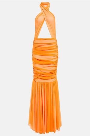 Halterneck Aftenkjole med Plissering