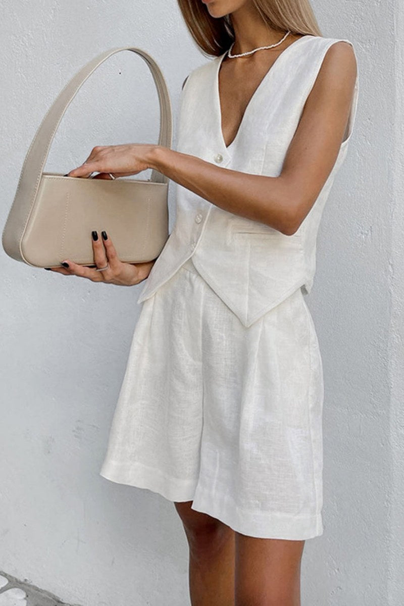 Minimalistisk Vest Sæt - Højtaljede Shorts