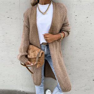 Dame Cardigan – Langline, Åben Front, Ribstrikket, Afslappet Stil-74479-6ff90b8b-1c1e-4a92-9e00-92dce12c84ef