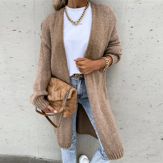 Dame Cardigan – Langline, Åben Front, Ribstrikket, Afslappet Stil-74479-6ff90b8b-1c1e-4a92-9e00-92dce12c84ef