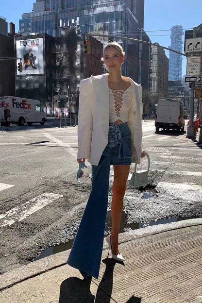 Skulpturel Denim Mininederdel - Asymmetrisk