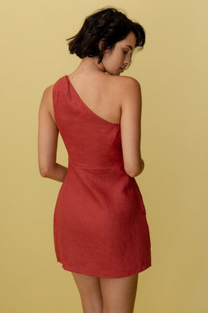 Norideen Dame Hør Mini Kjole – Asymmetrisk One-Shoulder Design-83276-737a6696-63fe-4218-b449-7b0883e7ac21
