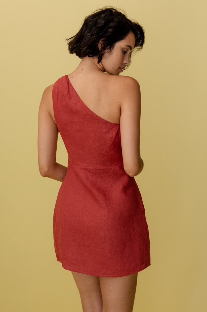 Norideen Dame Hør Mini Kjole – Asymmetrisk One-Shoulder Design-83276-737a6696-63fe-4218-b449-7b0883e7ac21