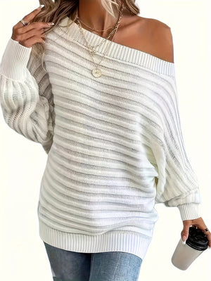 Dame Kjole – Ribstrikket, Off-Shoulder Design med Lange Ærmer-74368-739ca310-62d7-4e5d-b92e-ff6125bc5865