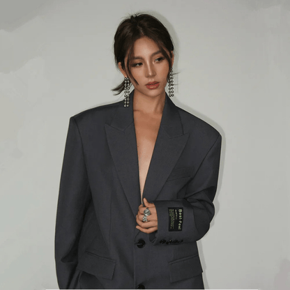 Oversized Blazer med Dyb V-udskæring