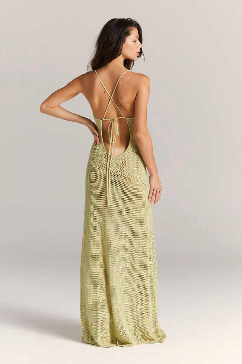 Norideen Dame Maxi Kjole – Strikket, Blomsterudskæring, Åben Strik, Spaghetti Stropper-83282-762c1fb4-059f-4e9e-9446-7159ed5b2a38