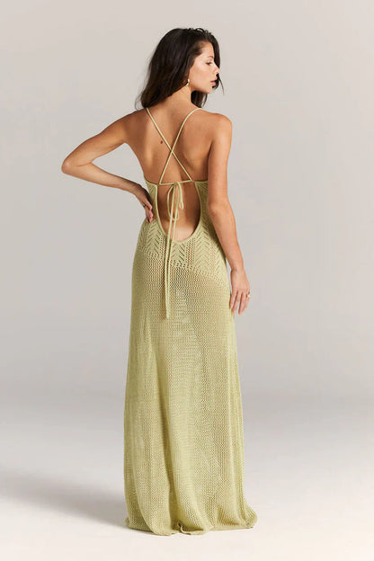 Norideen Dame Maxi Kjole – Strikket, Blomsterudskæring, Åben Strik, Spaghetti Stropper-83282-762c1fb4-059f-4e9e-9446-7159ed5b2a38