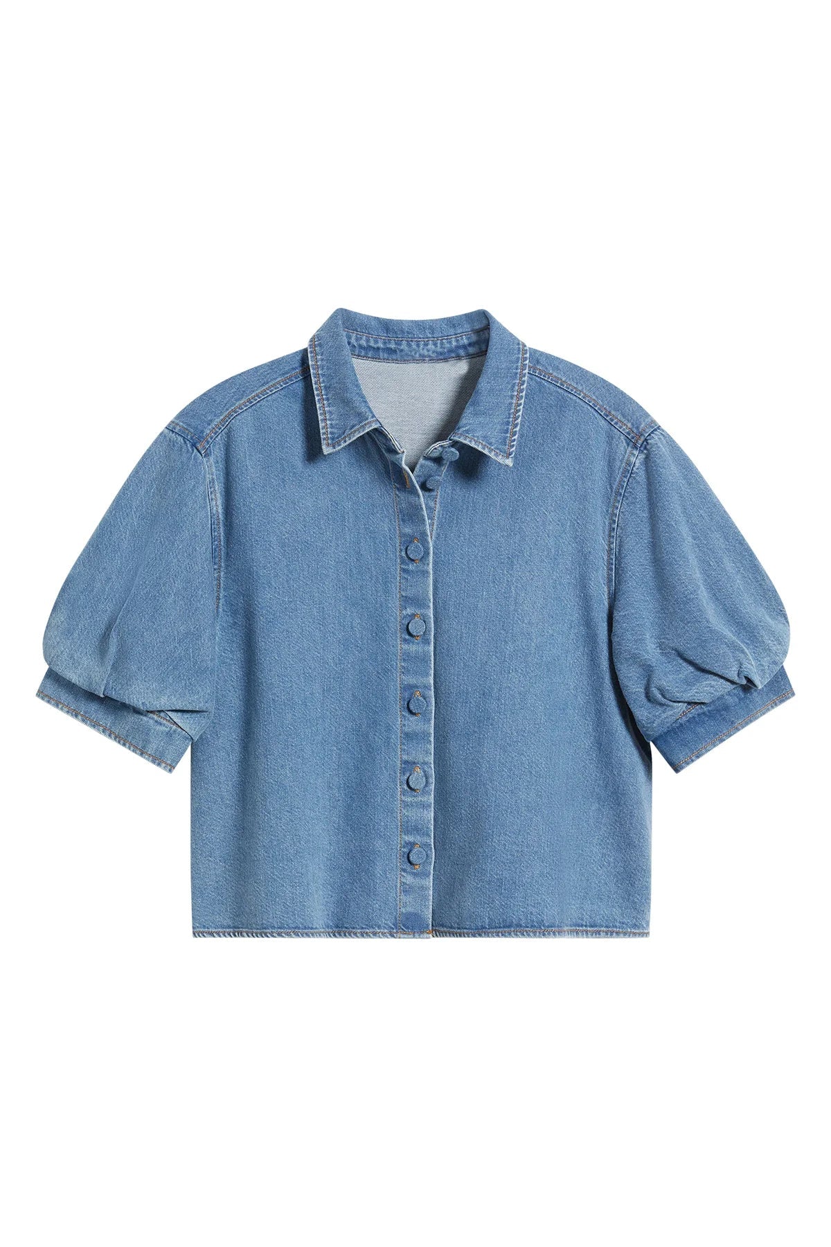Denim Skjorte med Pufærmer