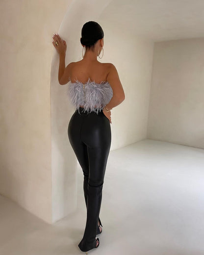 Fjerprydet Bandeau Top - Formtilpasset