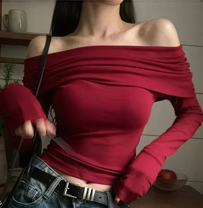 Struktureret Off-Shoulder Top - Rød