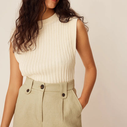 Ribstrikket Top med Høj Hals og Cropped Fit