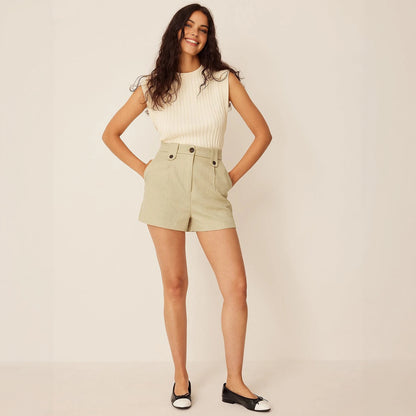 Ribstrikket Top med Høj Hals og Cropped Fit