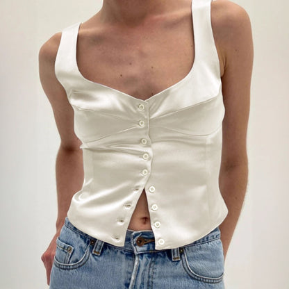 Top m. Knapper & Firkantet Hals - Beige