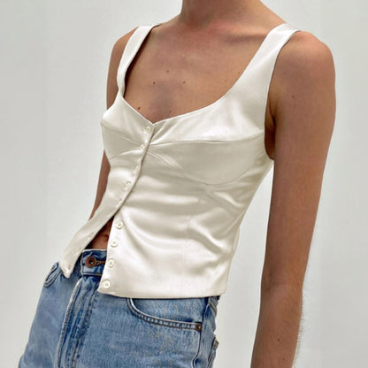 Top m. Knapper & Firkantet Hals - Beige