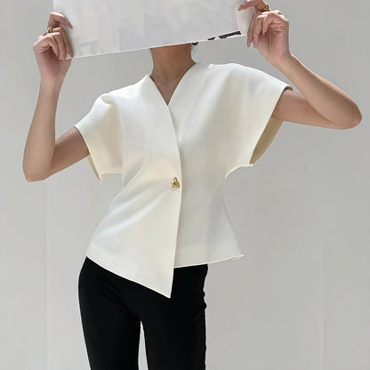 Struktureret Slå-om Bluse med Detaljer