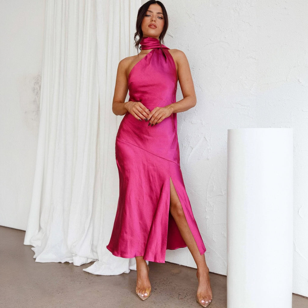 Asymmetrisk Midi-Kjole med Halterneck