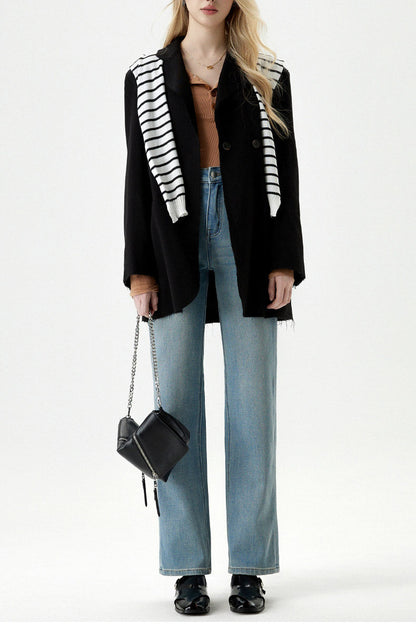 Ribstrikket Top & Jeans - Højtaljede
