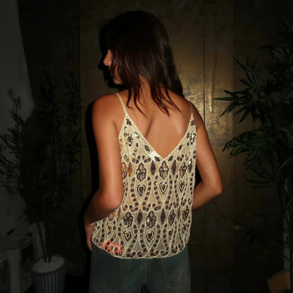 Pyntet Top med V-udskæring og Stropper