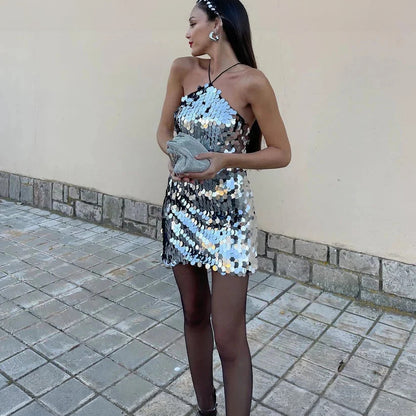 Paillet Mini Kjole - Halterneck Design