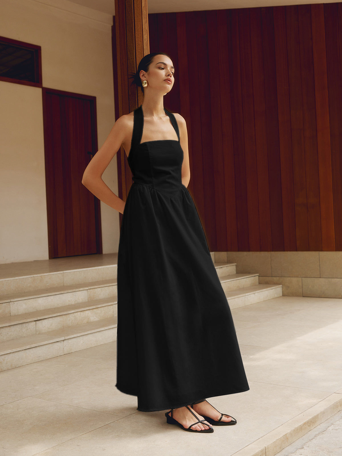 A-Linje Maxi Kjole med Halterneck