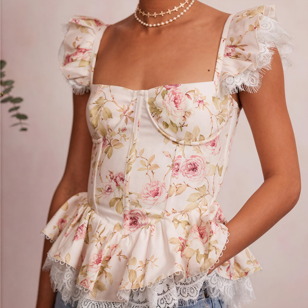 Blomstret Top - Pufærmer & Blonde