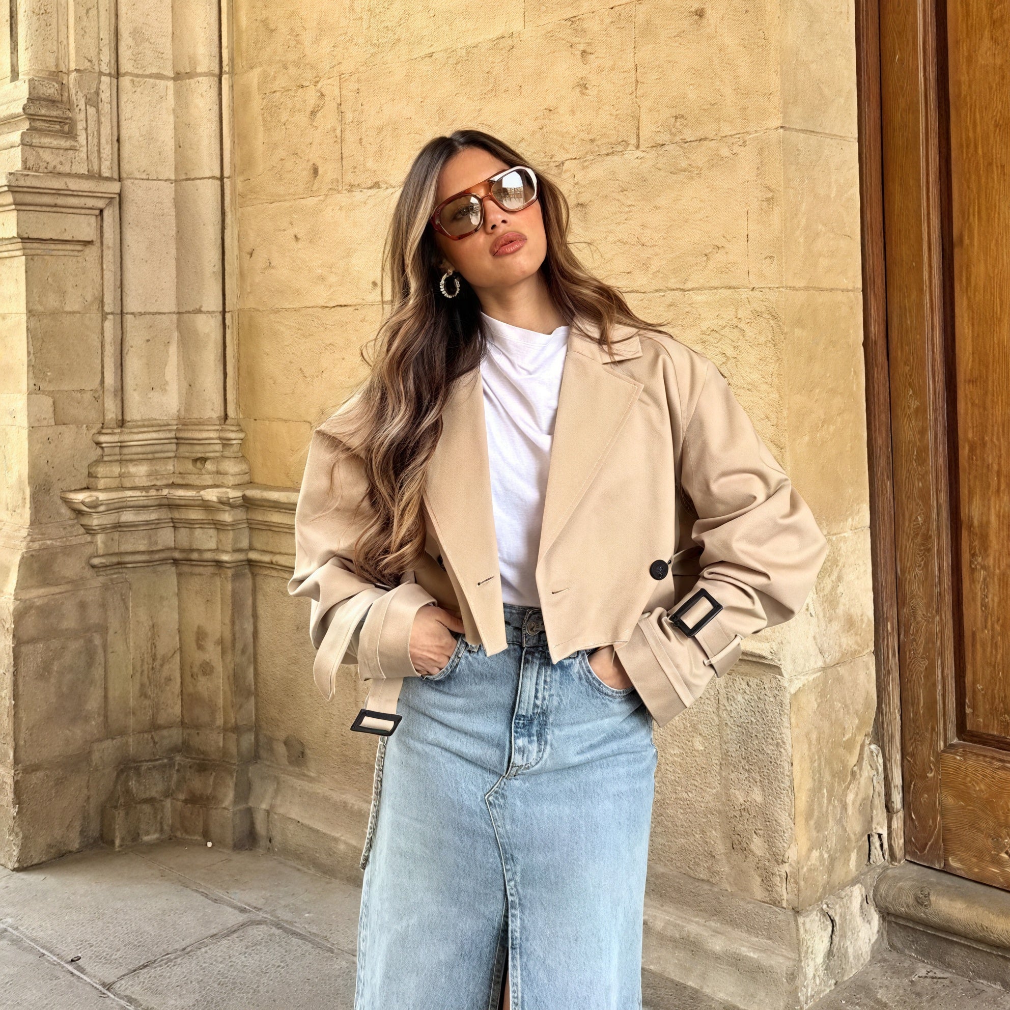 Cropped Trenchcoat med Bælte