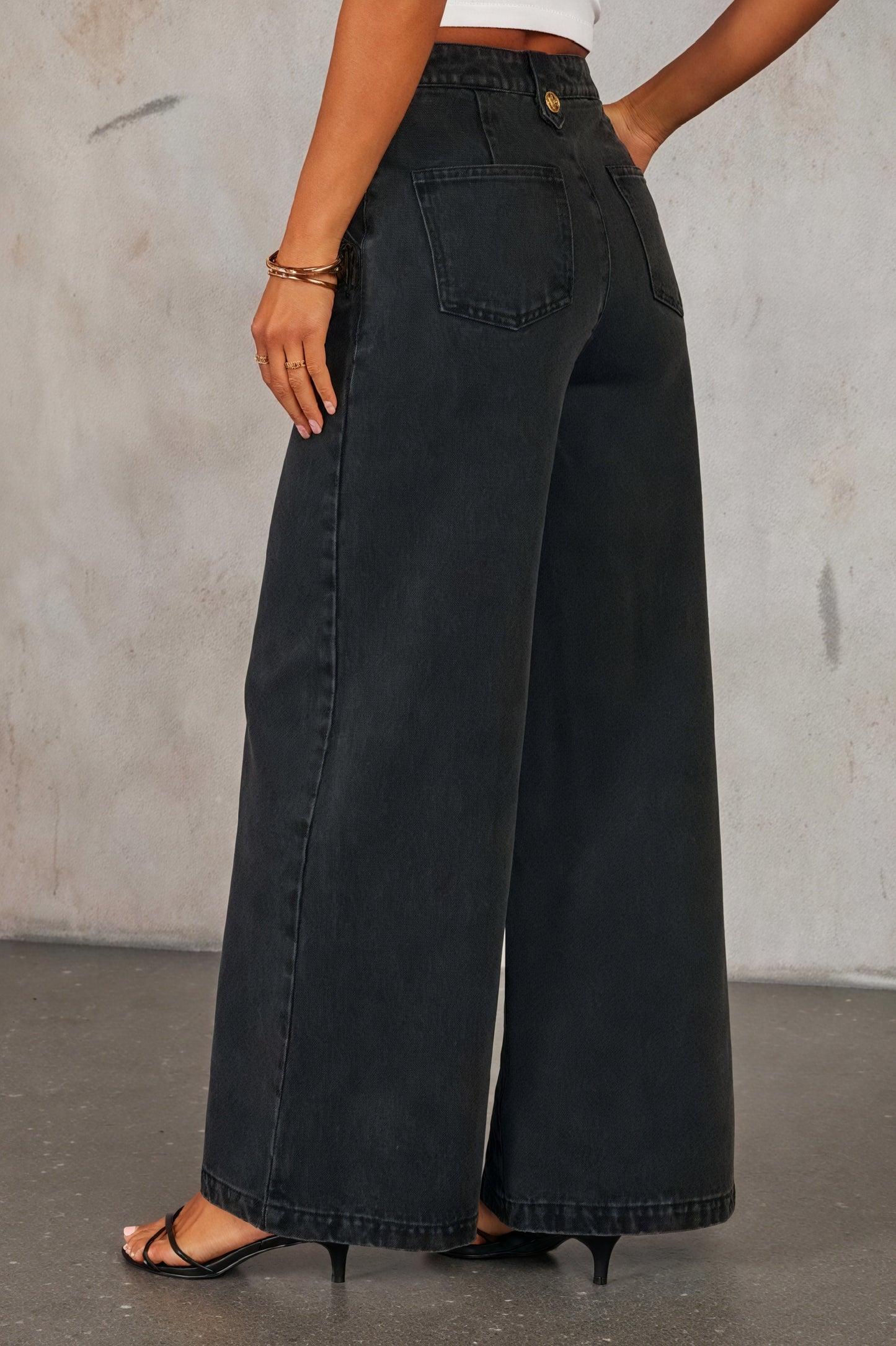 Denim Vest Sæt - Guldfarvede Knapper & Palazzo