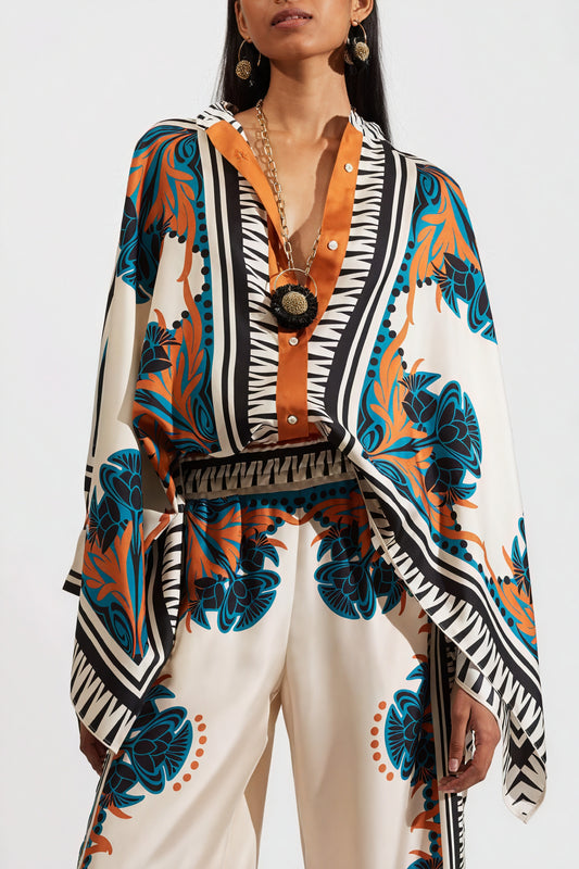 Kimono Top & Bukser Sæt med Print