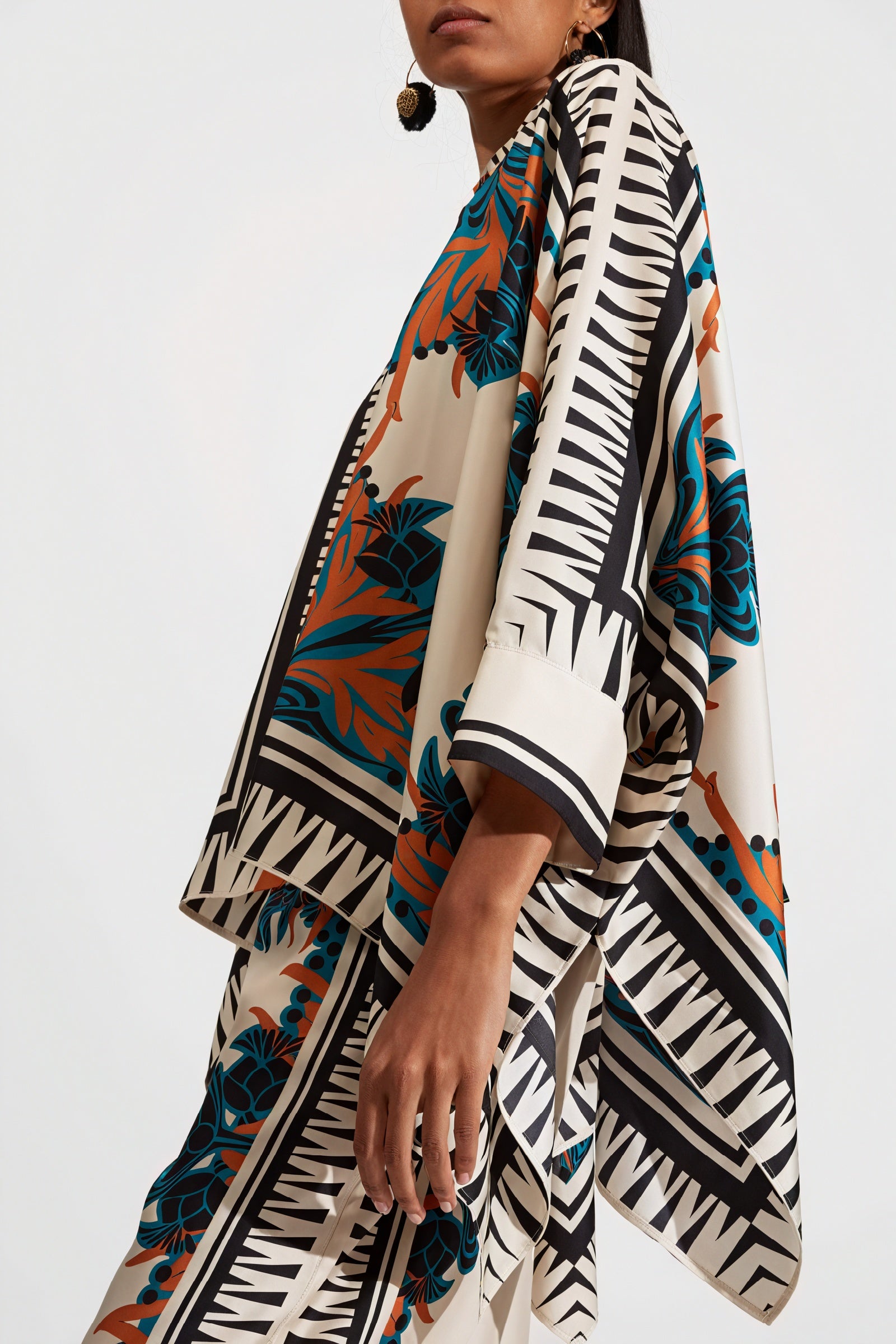 Printet Kimono Sæt med Bred Ben