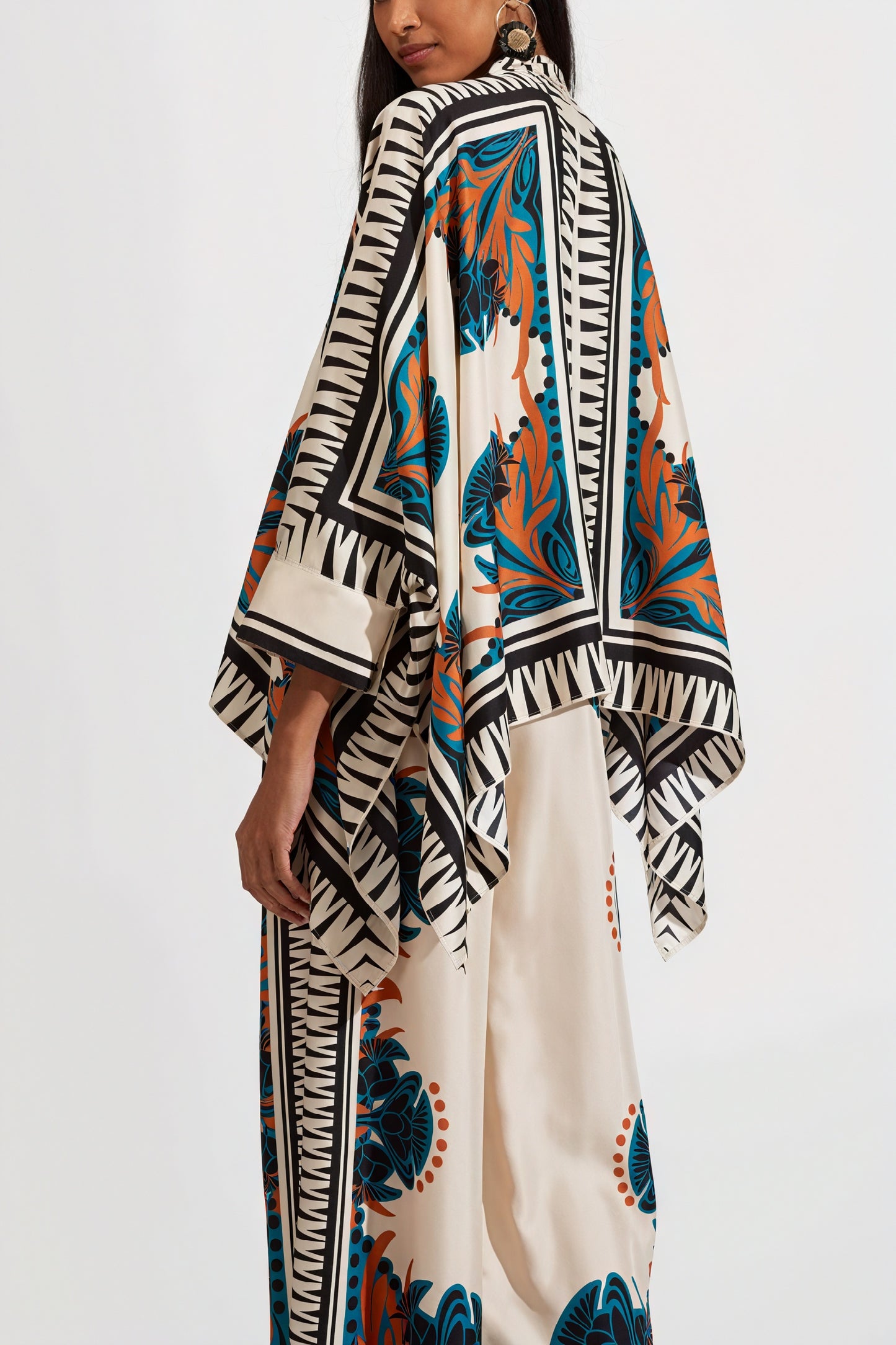 Printet Kimono Sæt med Bred Ben