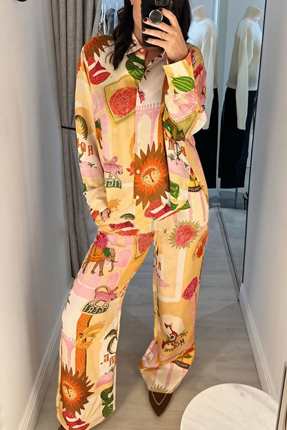 Printet pyjamassæt med vide ben