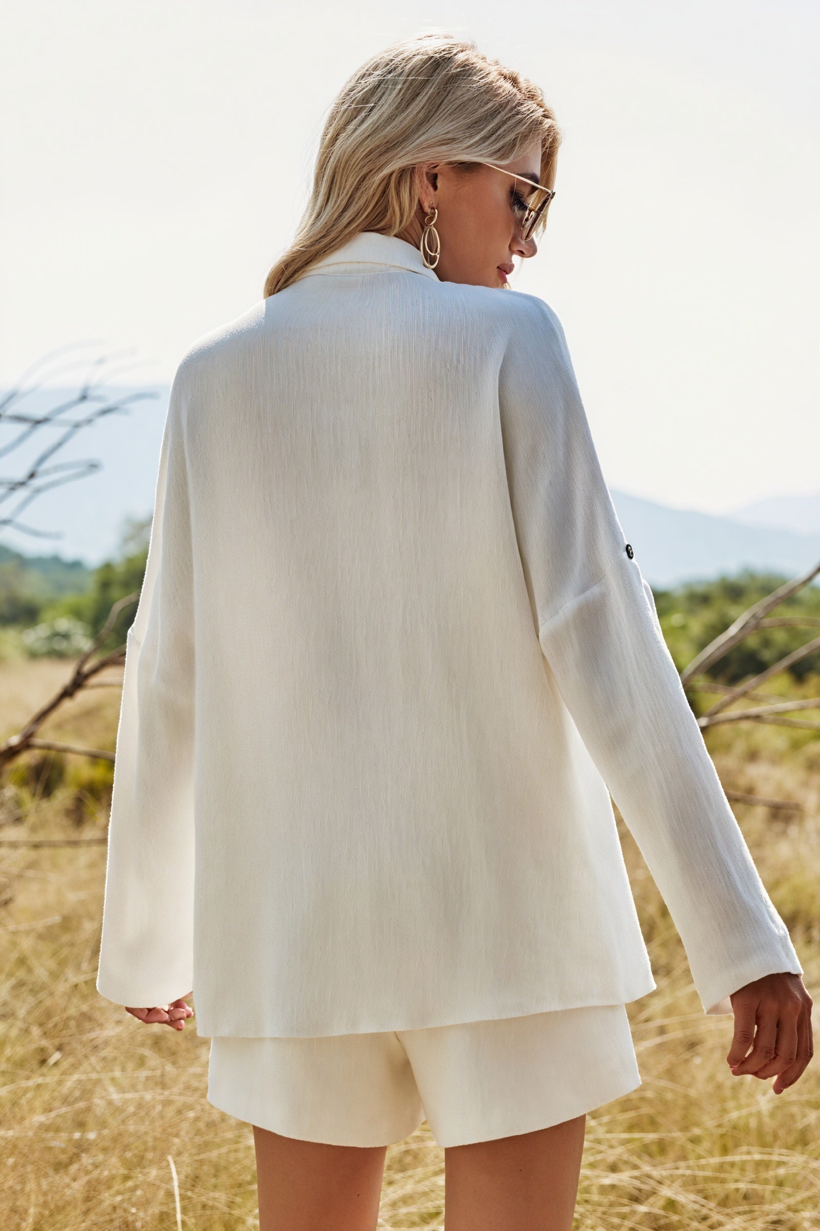 Afslappet Skjorte Shorts Sæt - Højtaljet