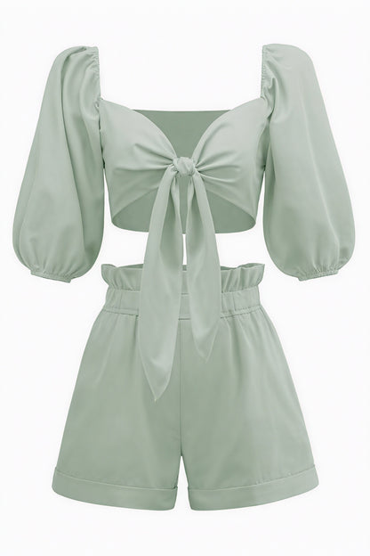 Cropped Top & Shorts Sæt - Højtaljet