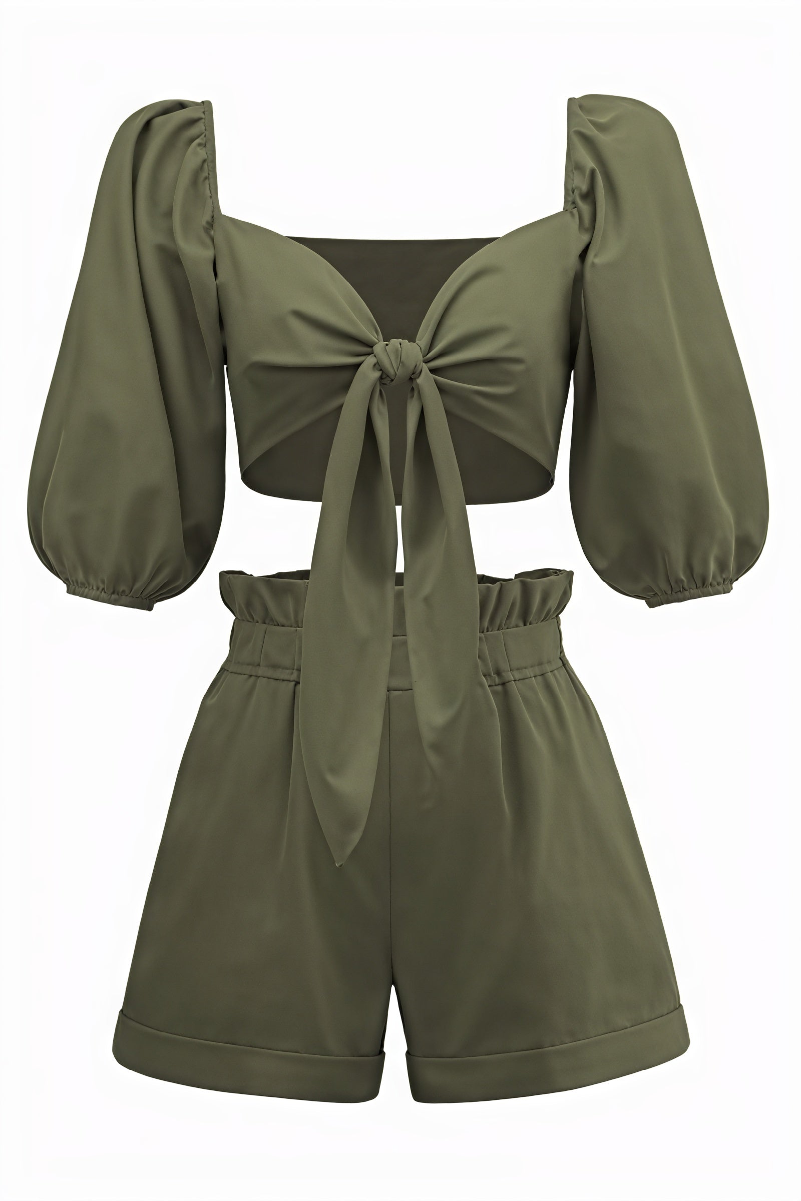 Cropped Top & Shorts Sæt - Højtaljet