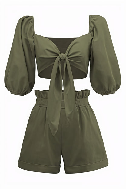 Cropped Top & Shorts Sæt - Højtaljet