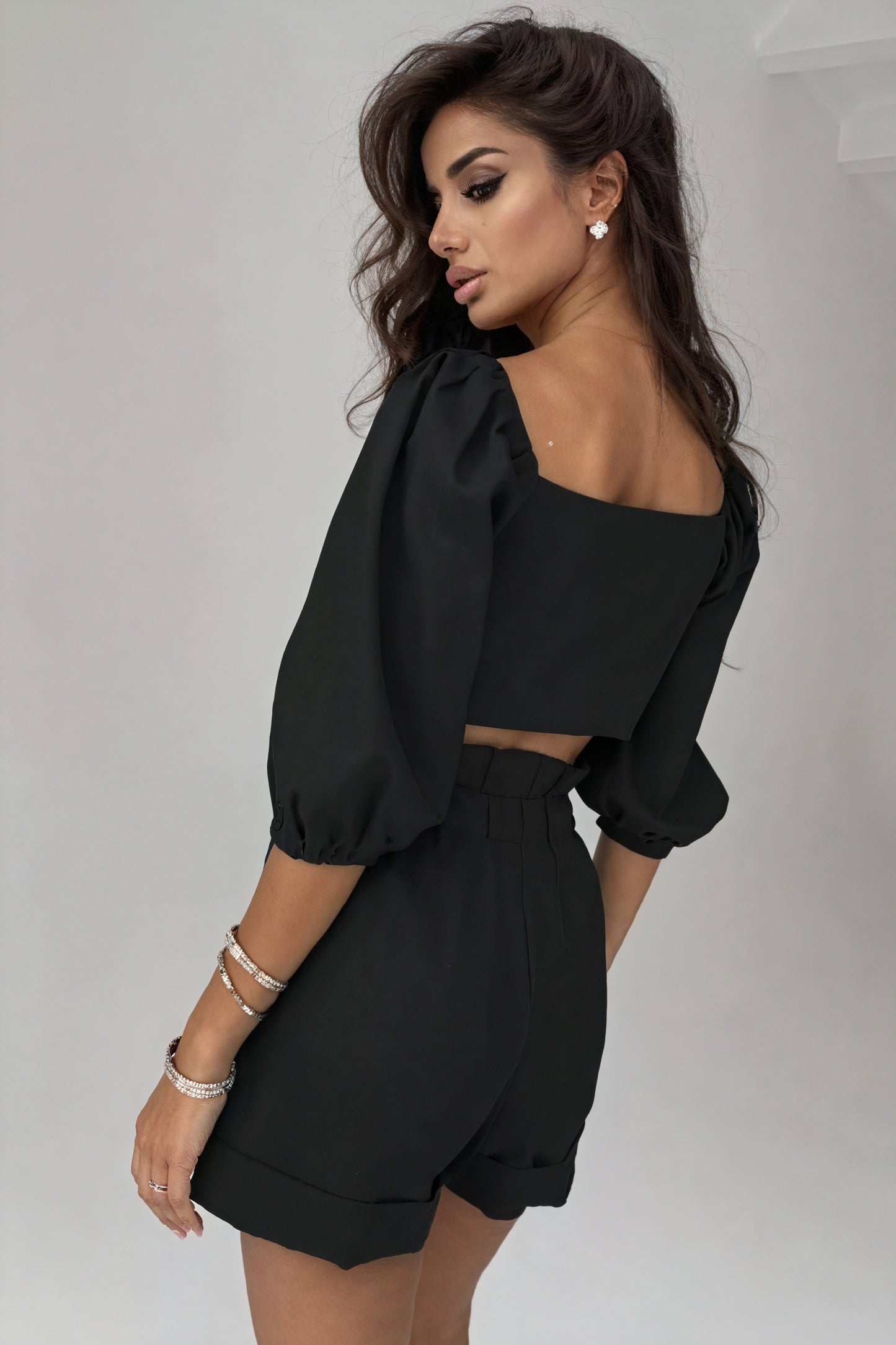 Cropped Top & Shorts Sæt - Højtaljet