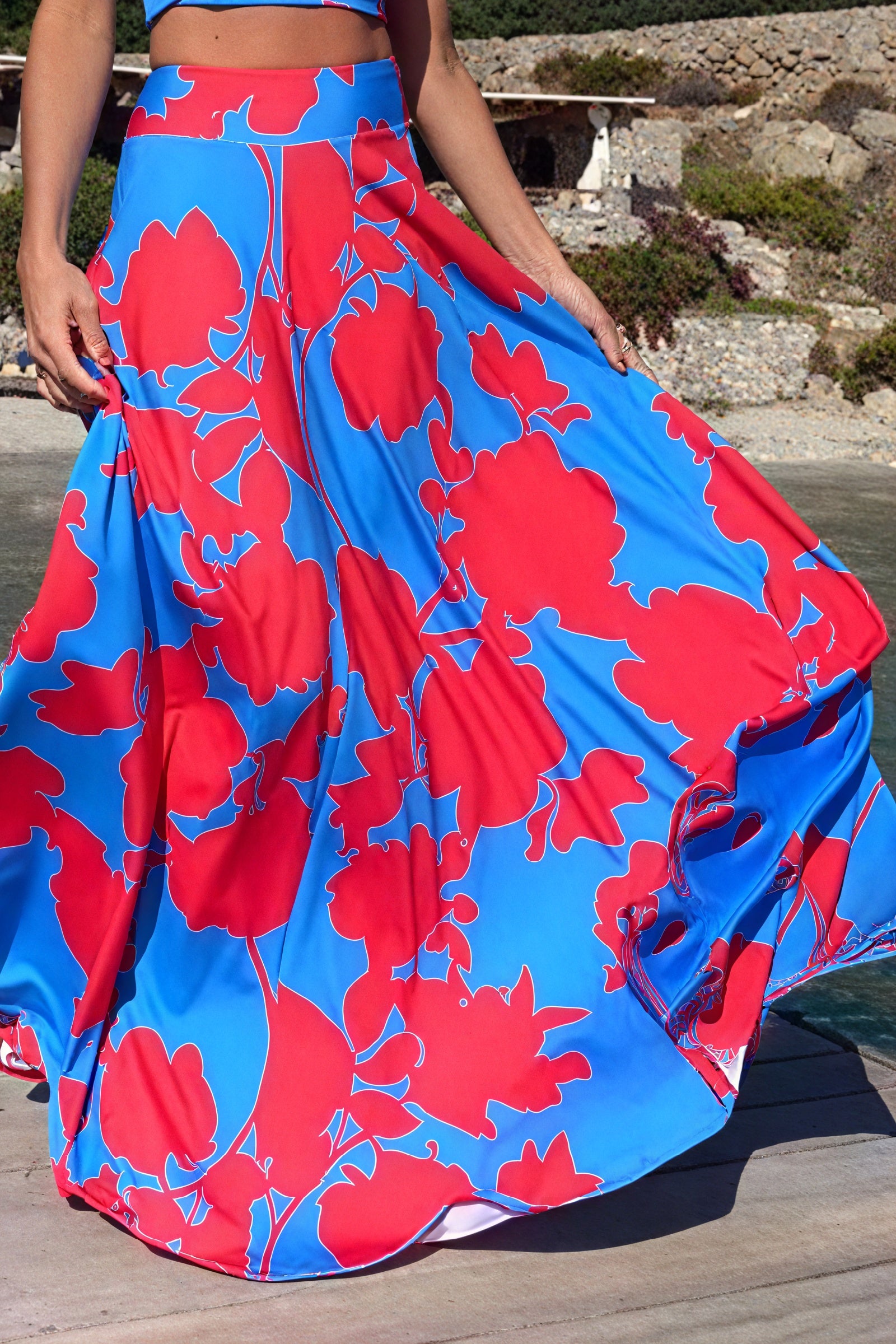 Blomstret Todelt Maxi Kjole med Flæser