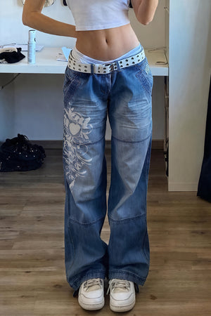 Baggy Jeans med Blomsterdetaljer