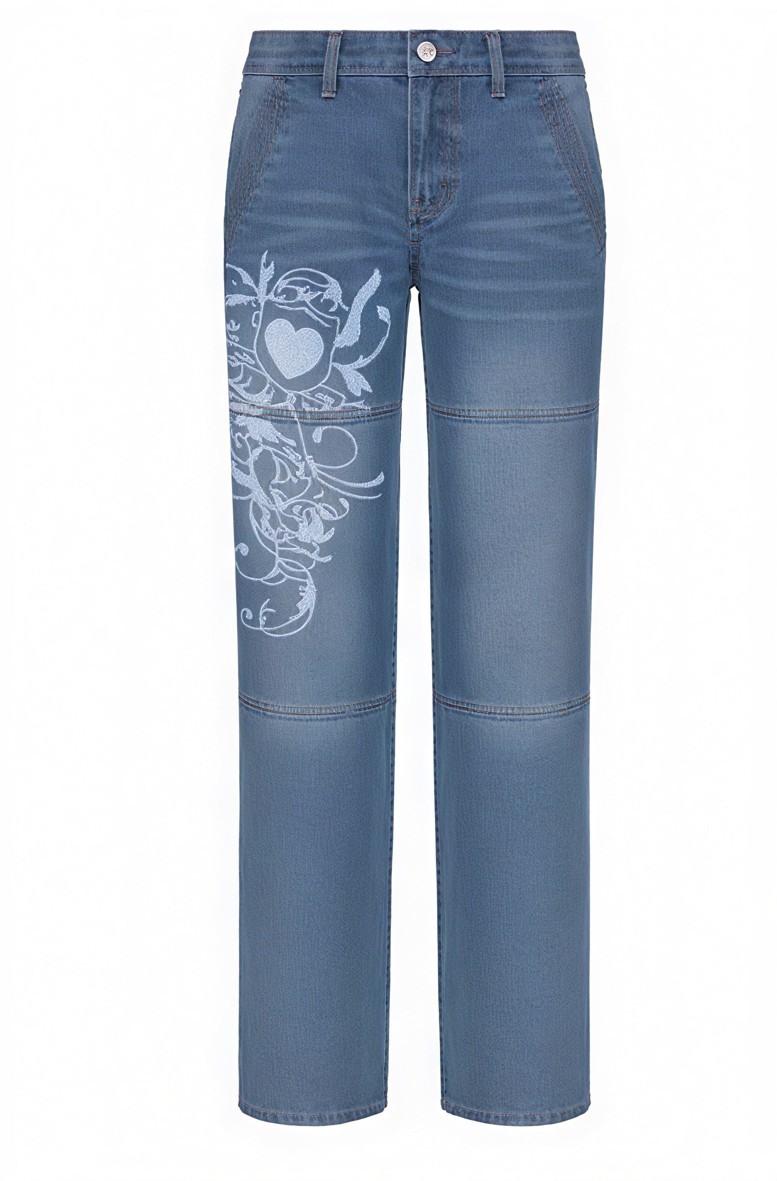 Baggy Jeans med Blomsterdetaljer