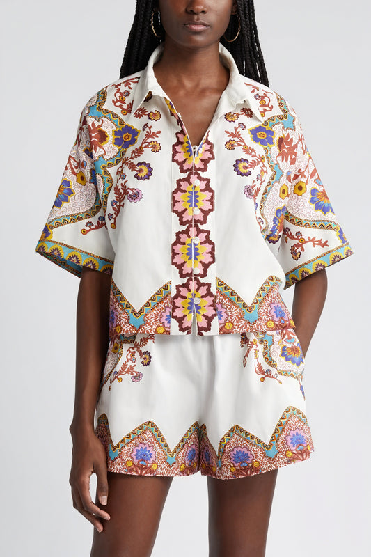 Paisley Sommerbluse med Korte Ærmer