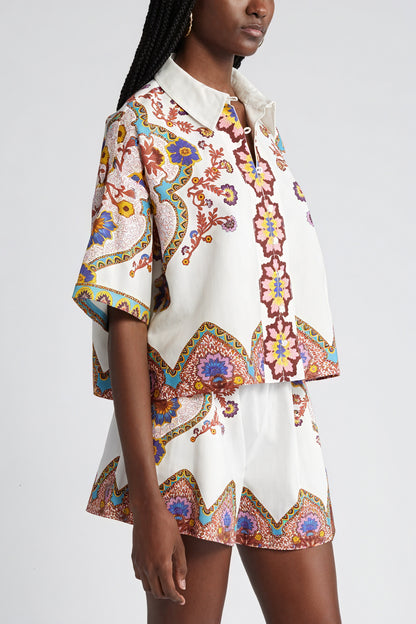 Paisley Sommerbluse med Korte Ærmer