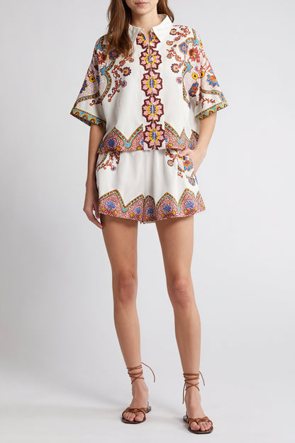 Paisley Sommerbluse med Korte Ærmer