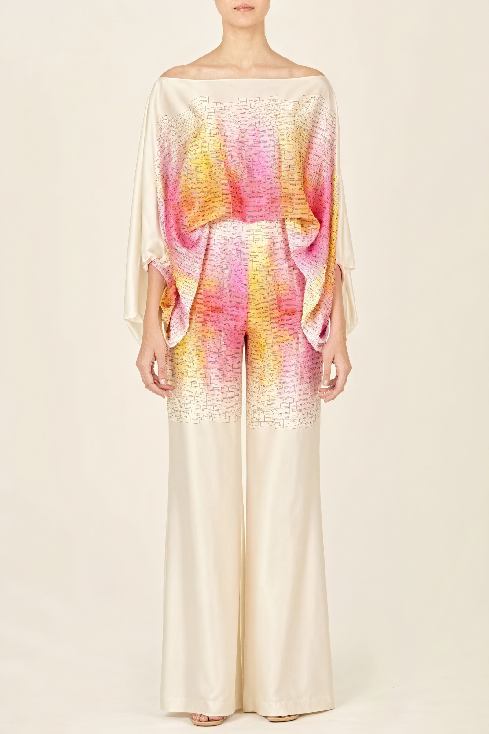 Abstrakt Suit med Off-Shoulder og Bred Ben