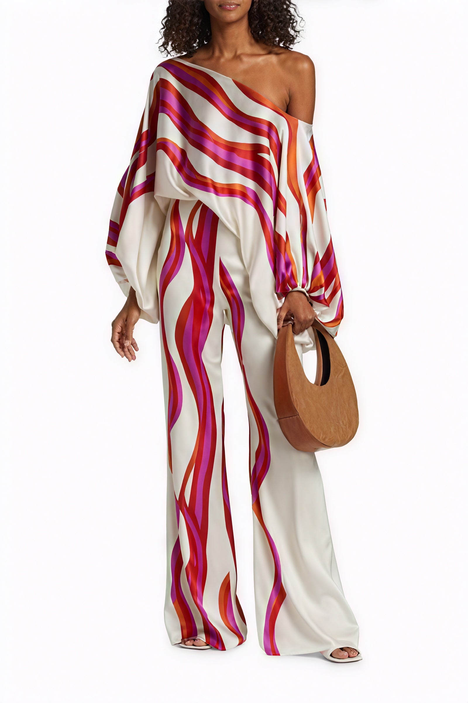 Asymmetrisk One-Shoulder Top med Voluminøst Ærme