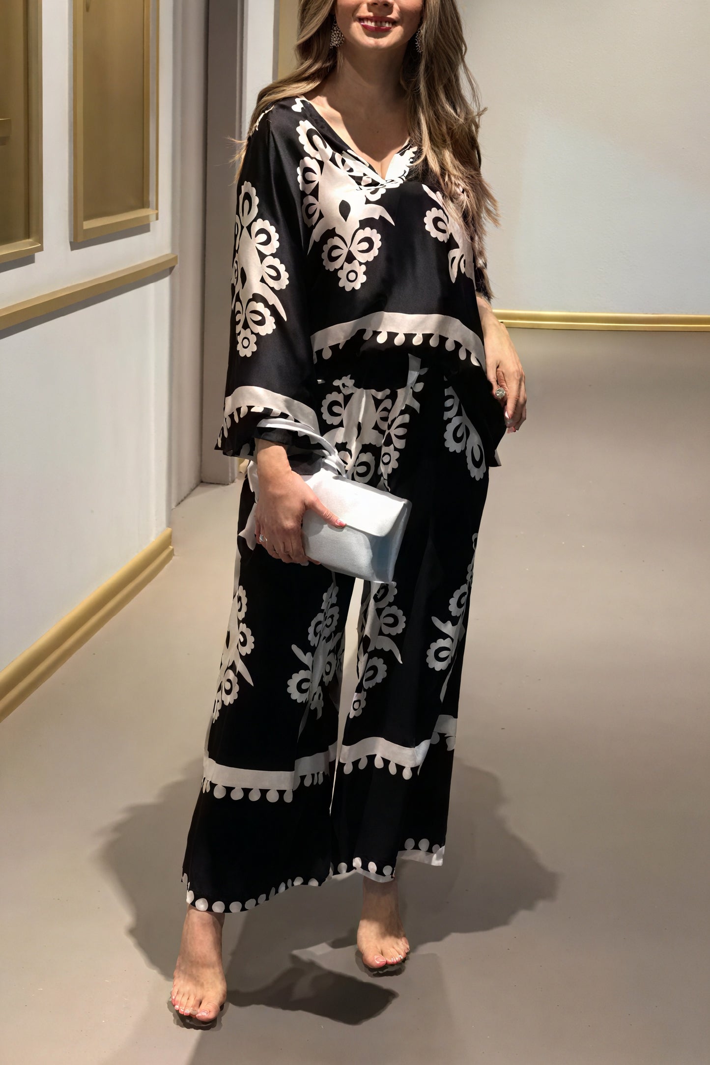Blomstret Loungewear Sæt med Brede Ben
