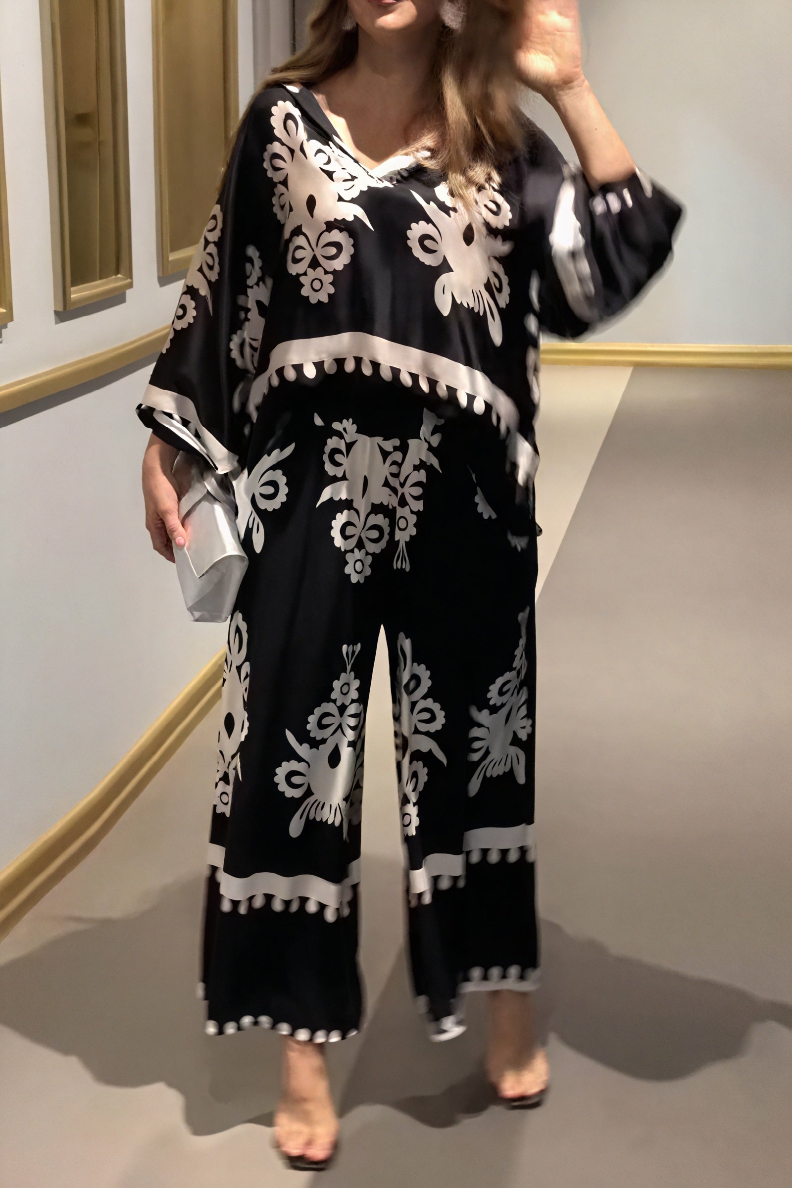 Blomstret Loungewear Sæt med Brede Ben